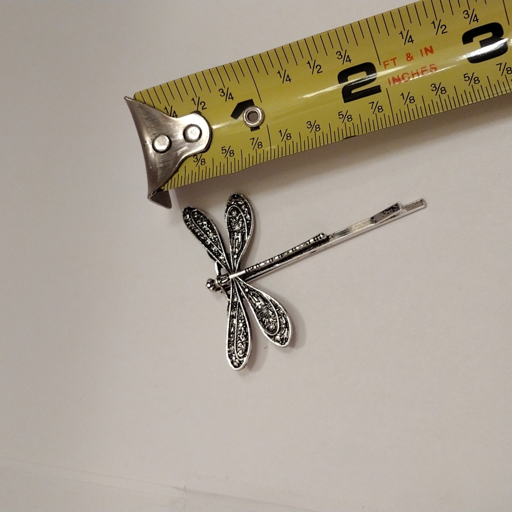 HP!! NWT Set of Two Adorable Boho Silver Dragonfly Hair Clips/Bobby Pins! - Picture 12 of 13